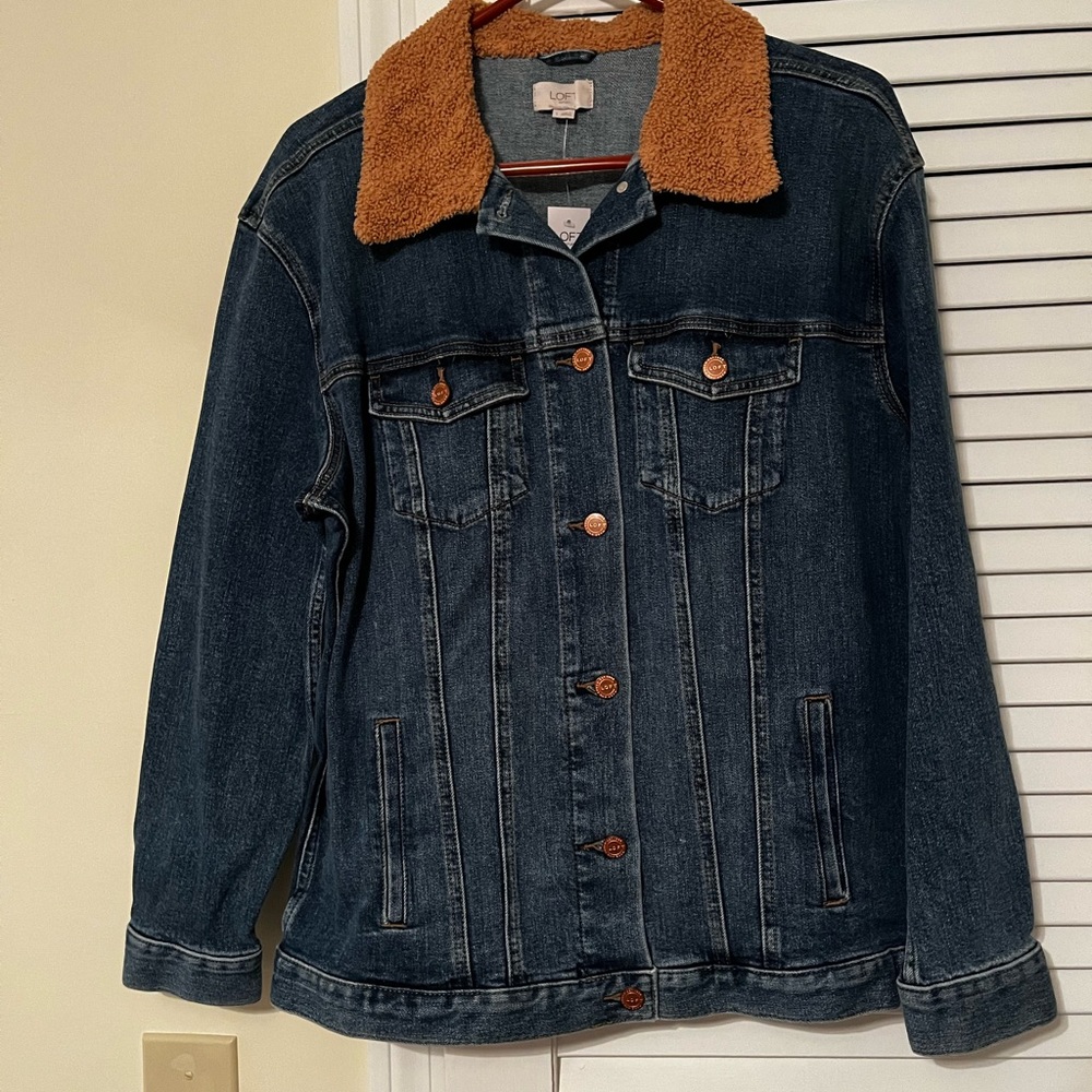 NWT Loft Outlet denim jacket with fleece collar